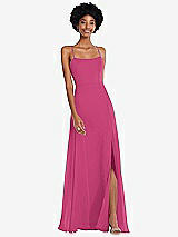 Front View Thumbnail - Tea Rose Scoop Neck Convertible Tie-Strap Maxi Dress with Front Slit