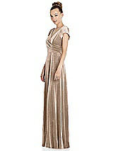 Side View Thumbnail - Topaz Cap Sleeve Faux Wrap Velvet Maxi Dress with Pockets