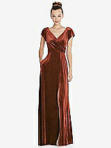 Front View Thumbnail - Auburn Moon Cap Sleeve Faux Wrap Velvet Maxi Dress with Pockets