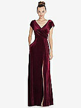 Front View Thumbnail - Cabernet Cap Sleeve Faux Wrap Velvet Maxi Dress with Pockets