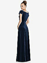 Rear View Thumbnail - Midnight Navy Cap Sleeve Faux Wrap Velvet Maxi Dress with Pockets