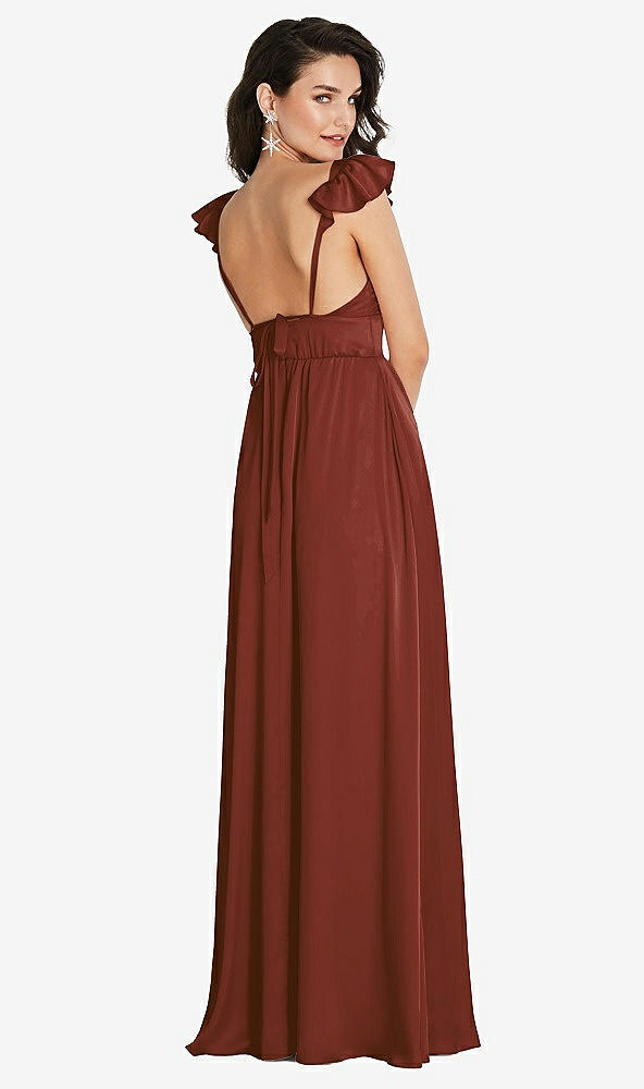 Back View - Auburn Moon Deep V-Neck Ruffle Cap Sleeve Maxi Dress with Convertible Straps