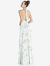 Rear View Thumbnail - Bleu Garden Halter Backless Maxi Dress with Crystal Button Ruffle Placket