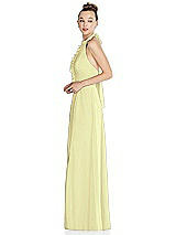 Side View Thumbnail - Butter Yellow Halter Backless Maxi Dress with Crystal Button Ruffle Placket