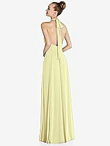 Rear View Thumbnail - Butter Yellow Halter Backless Maxi Dress with Crystal Button Ruffle Placket