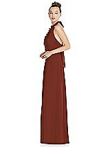 Side View Thumbnail - Auburn Moon Halter Backless Maxi Dress with Crystal Button Ruffle Placket