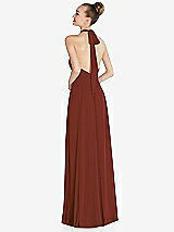 Rear View Thumbnail - Auburn Moon Halter Backless Maxi Dress with Crystal Button Ruffle Placket