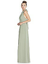 Side View Thumbnail - Celadon Halter Backless Maxi Dress with Crystal Button Ruffle Placket