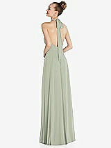 Rear View Thumbnail - Celadon Halter Backless Maxi Dress with Crystal Button Ruffle Placket