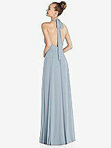 Rear View Thumbnail - Mist Halter Backless Maxi Dress with Crystal Button Ruffle Placket