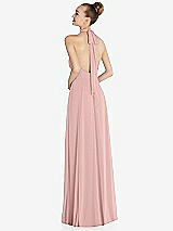 Rear View Thumbnail - Rose Quartz Halter Backless Maxi Dress with Crystal Button Ruffle Placket