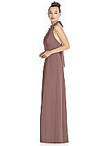 Side View Thumbnail - Sienna Halter Backless Maxi Dress with Crystal Button Ruffle Placket