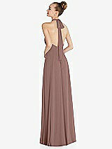 Rear View Thumbnail - Sienna Halter Backless Maxi Dress with Crystal Button Ruffle Placket