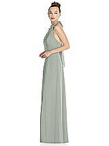 Side View Thumbnail - Willow Green Halter Backless Maxi Dress with Crystal Button Ruffle Placket