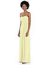 Side View Thumbnail - Butter Yellow Strapless Sweetheart Maxi Dress with Pleated Front Slit 