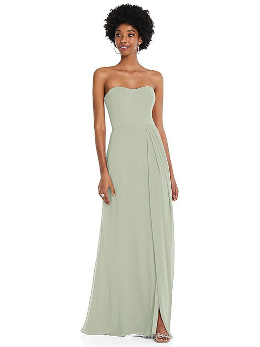 Strapless Sweetheart Maxi Dress with Pleated Front Slit 