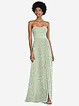 Front View Thumbnail - Vintage Primrose Sage Strapless Sweetheart Maxi Dress with Pleated Front Slit 