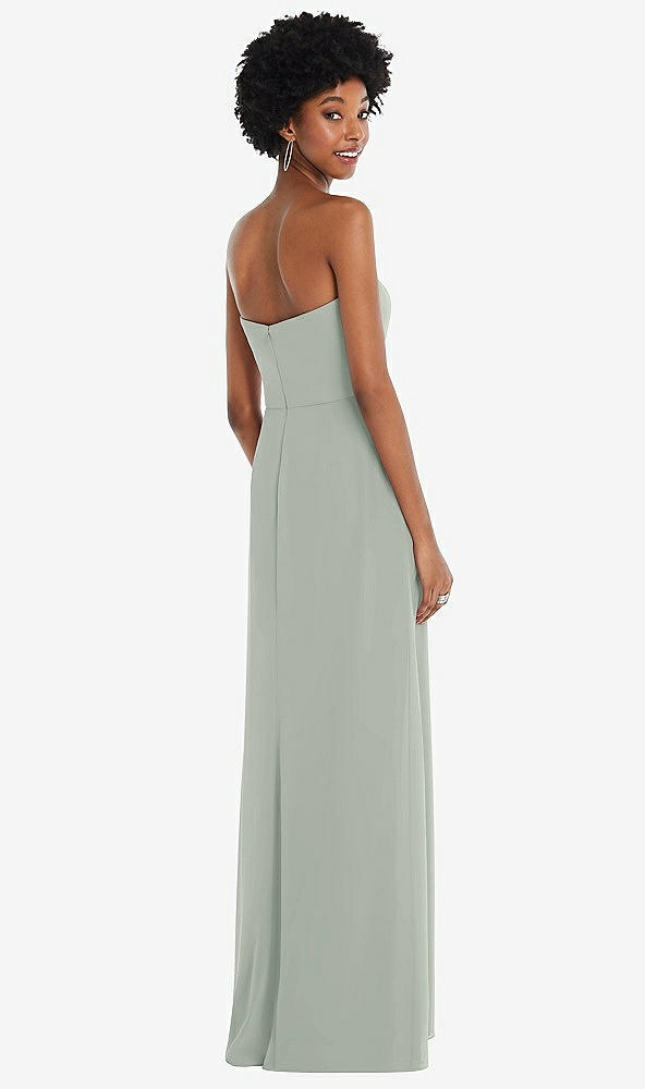 Back View - Willow Green Strapless Sweetheart Maxi Dress with Pleated Front Slit 