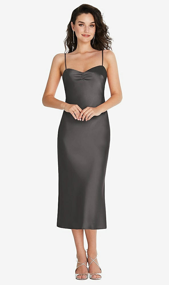 Front View - Caviar Gray Open-Back Convertible Strap Midi Bias Slip Dress