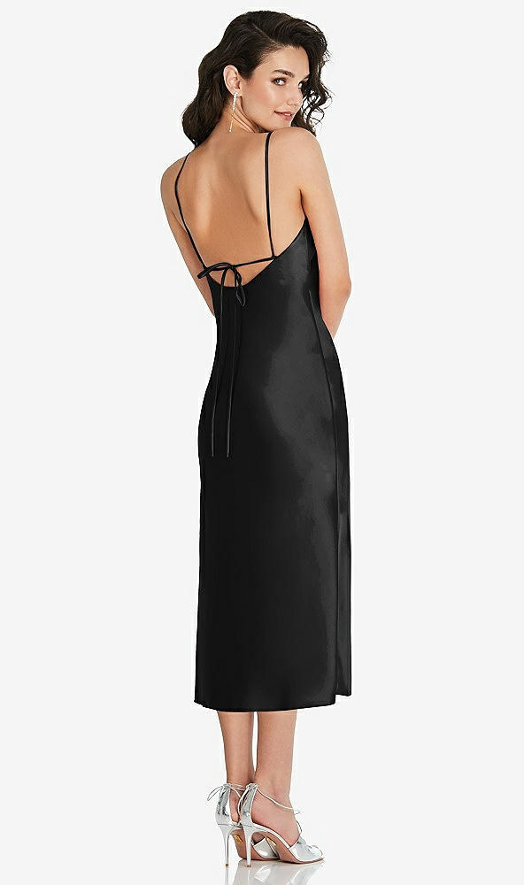 Back View - Black Open-Back Convertible Strap Midi Bias Slip Dress