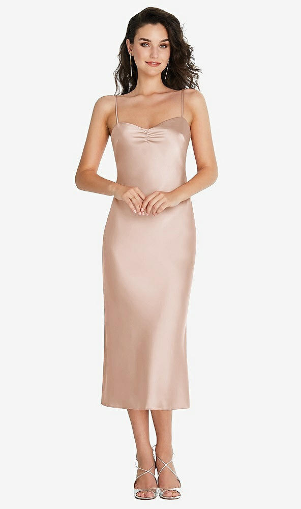 Front View - Cameo Open-Back Convertible Strap Midi Bias Slip Dress