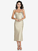 Front View Thumbnail - Champagne Open-Back Convertible Strap Midi Bias Slip Dress