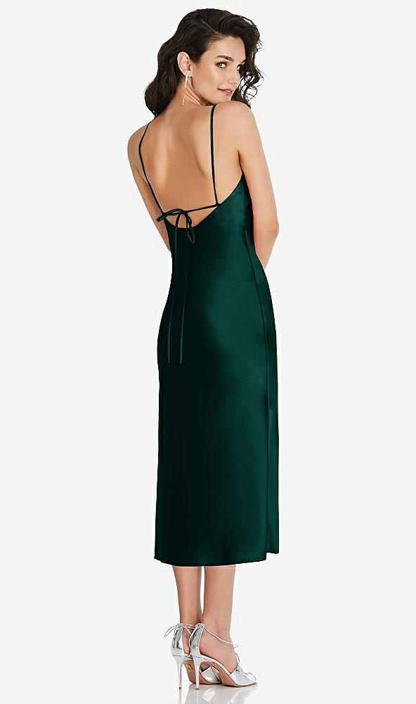 Back View - Evergreen Open-Back Convertible Strap Midi Bias Slip Dress