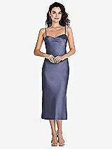 Front View Thumbnail - French Blue Open-Back Convertible Strap Midi Bias Slip Dress