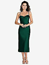 Front View Thumbnail - Hunter Green Open-Back Convertible Strap Midi Bias Slip Dress