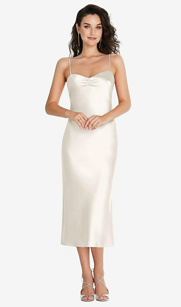 Front View - Ivory Open-Back Convertible Strap Midi Bias Slip Dress