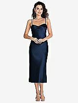 Front View Thumbnail - Midnight Navy Open-Back Convertible Strap Midi Bias Slip Dress