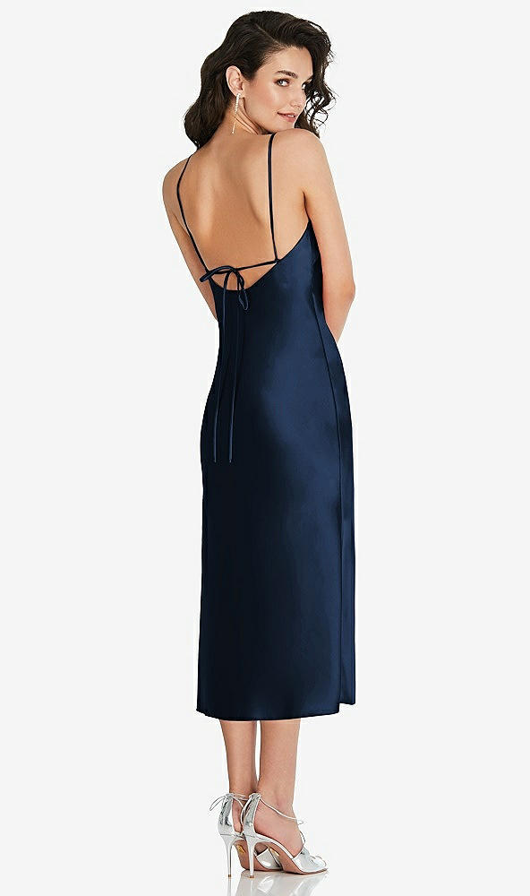 Back View - Midnight Navy Open-Back Convertible Strap Midi Bias Slip Dress