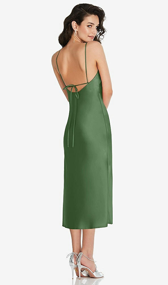 Back View - Vineyard Green Open-Back Convertible Strap Midi Bias Slip Dress