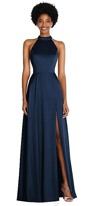 Stand Collar Cutout Tie Back Maxi Dress with Front Slit