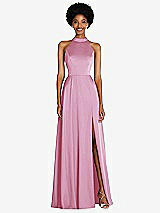 Front View Thumbnail - Powder Pink Stand Collar Cutout Tie Back Maxi Dress with Front Slit