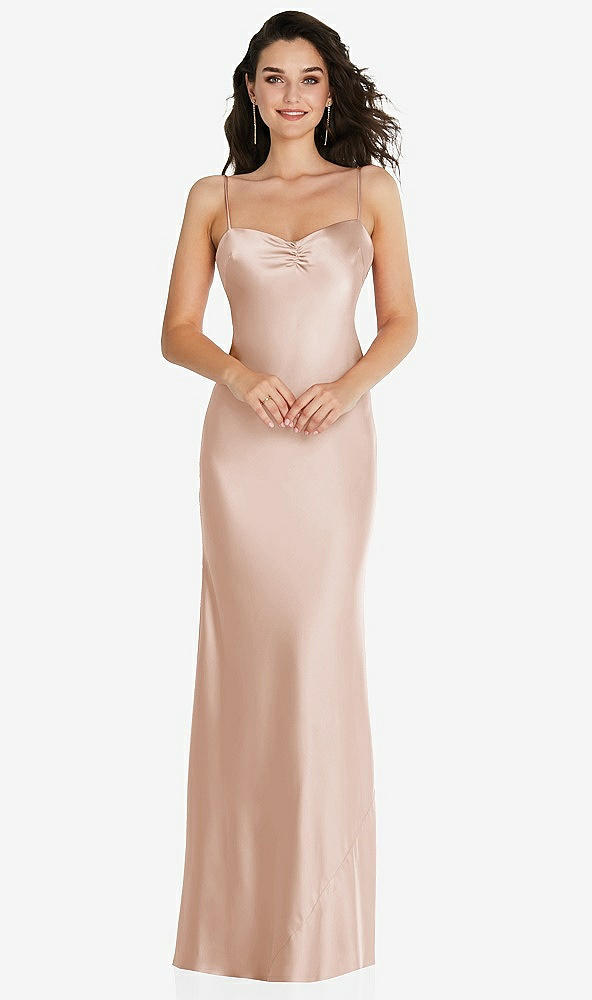 Front View - Cameo Open-Back Convertible Strap Maxi Bias Slip Dress