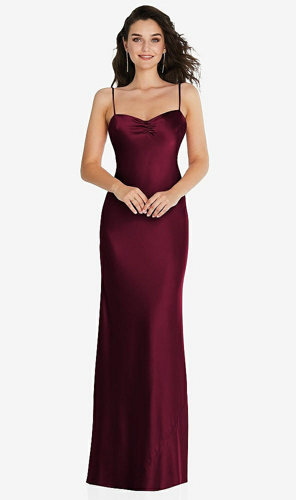 Front View - Cabernet Open-Back Convertible Strap Maxi Bias Slip Dress