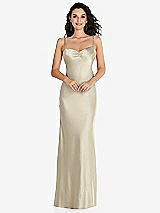 Front View Thumbnail - Champagne Open-Back Convertible Strap Maxi Bias Slip Dress