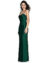 Side View Thumbnail - Hunter Green Open-Back Convertible Strap Maxi Bias Slip Dress