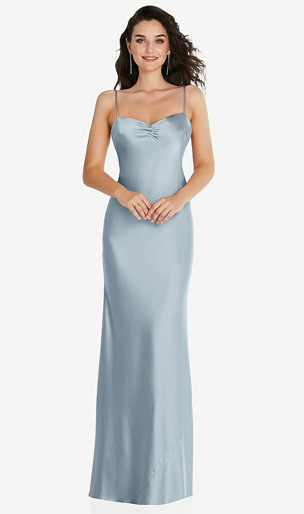 Front View - Mist Open-Back Convertible Strap Maxi Bias Slip Dress