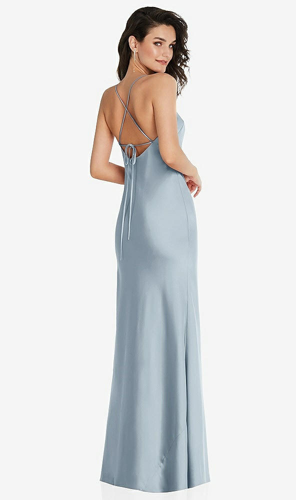 Back View - Mist Open-Back Convertible Strap Maxi Bias Slip Dress