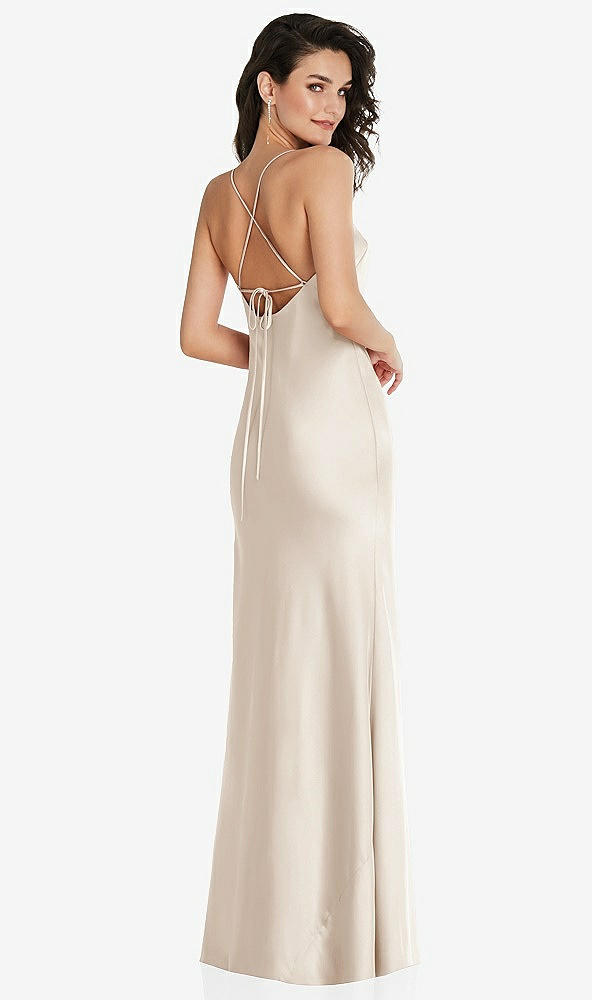 Back View - Oat Open-Back Convertible Strap Maxi Bias Slip Dress