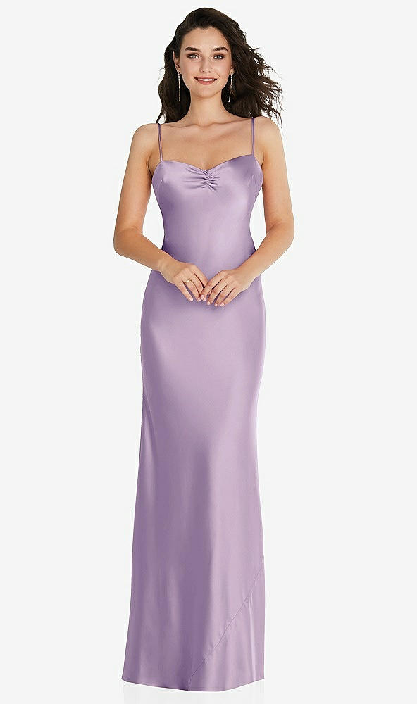 Front View - Pale Purple Open-Back Convertible Strap Maxi Bias Slip Dress