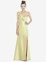 Front View Thumbnail - Butter Yellow Draped One-Shoulder Satin Trumpet Gown with Front Slit