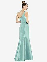 Rear View Thumbnail - Coastal Draped One-Shoulder Satin Trumpet Gown with Front Slit