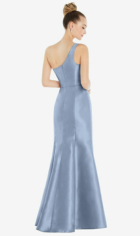 Back View - Cloudy Draped One-Shoulder Satin Trumpet Gown with Front Slit