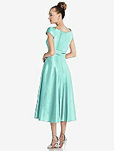 Rear View Thumbnail - Coastal Cap Sleeve Faux Wrap Satin Midi Dress with Pockets