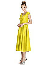 Side View Thumbnail - Citrus Cap Sleeve Faux Wrap Satin Midi Dress with Pockets