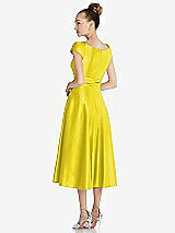 Rear View Thumbnail - Citrus Cap Sleeve Faux Wrap Satin Midi Dress with Pockets