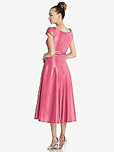 Rear View Thumbnail - Punch Cap Sleeve Faux Wrap Satin Midi Dress with Pockets